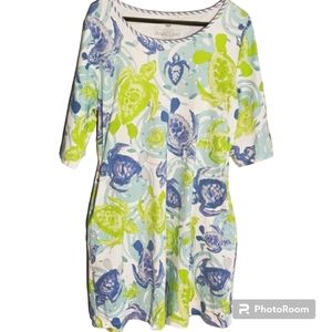 AnaClare turtle theme scoop neck blue green three quarter sleeve loose d…